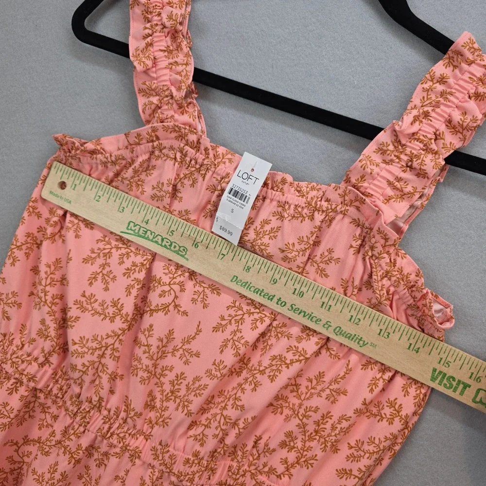Ann Taylor LOFT Women's Salmon Floral Frill Strap Wide Leg Jumpsuit NEW sz Small - Picture 2 of 6
